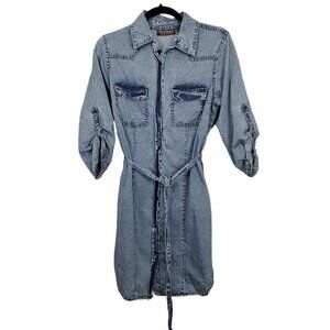 💥343 Speed Control New York Washed Button Down Belted Denim Mini Dress